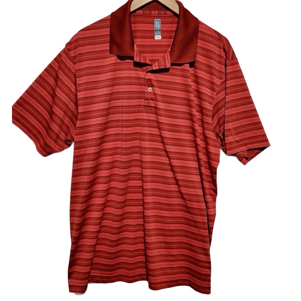 PGA TOUR Golf Polo Shirt‎ Mens Size XXL Red Stripe Short Sleeve Air Flux